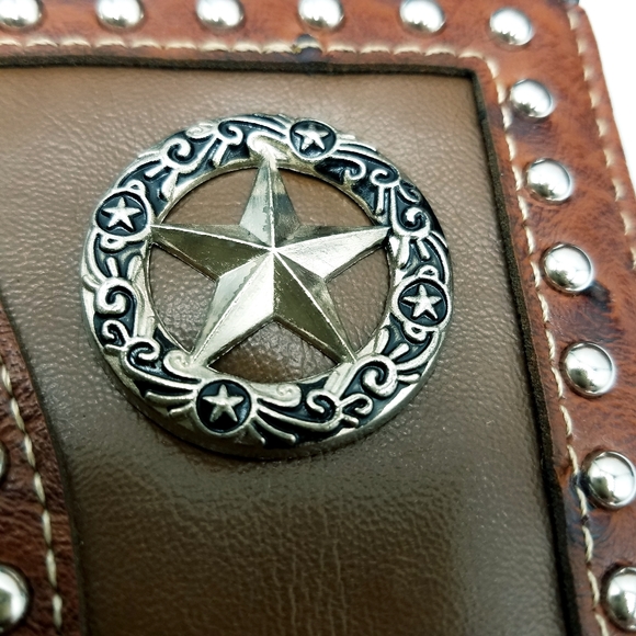 STAR Western Mens wallet Bifold W011-1 Ostrich Brown check book style. - Picture 6 of 8